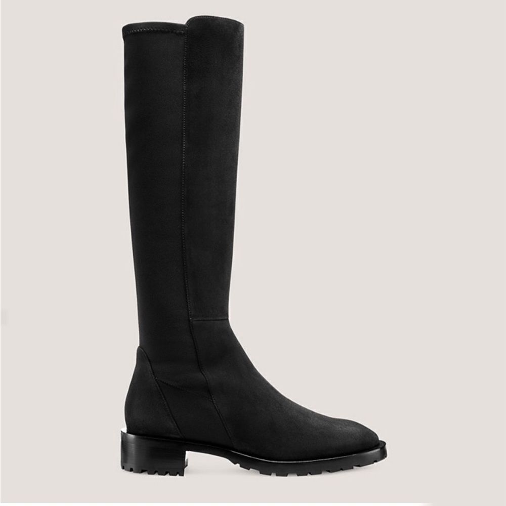 New Stuart Weitzman 5050 Knee-High Lug Boot In Black Suede